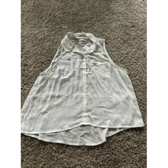 Hollister Tops - Hollister Sheer button up White Sleeveless Top Size Small Costal Beach Pocket